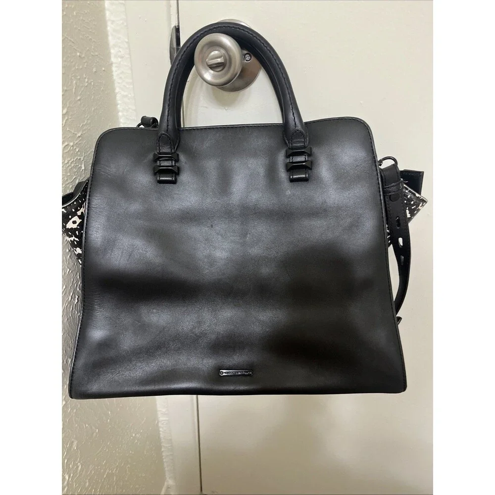 REBECCA MINKOFF Women's Leather Tote Crossbody Snakeskin Print Black MediumLarge - Picture 8 of 15